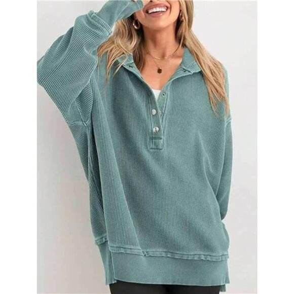 Half Snap Long Sleeve Hoodie - Picture 9 of 15